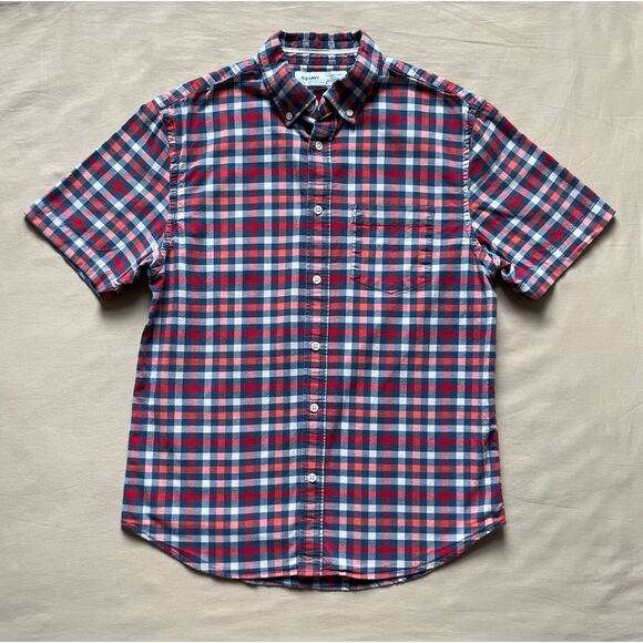 Old Navy Men’s Red, White, And Blue Short Sleeve Plaid Shirt Size Medium - Picture 1 of 6